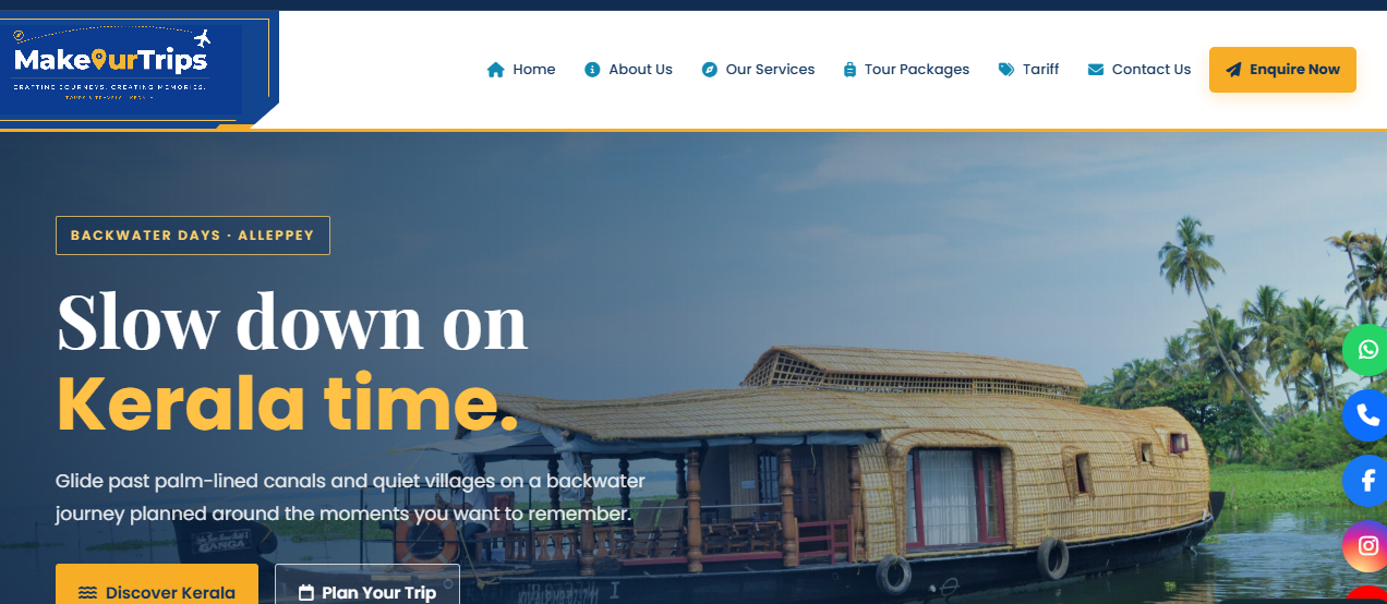 MakeOurTrips travel website portfolio preview